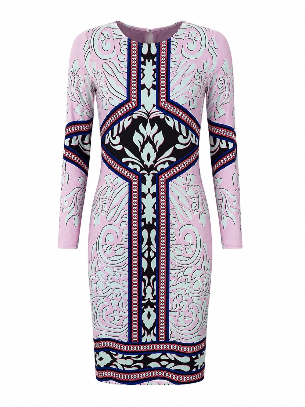 Hale Bob Pink & Purple Printed Bodycon Shift Dress Boho Luxe Stretch Midi Small
